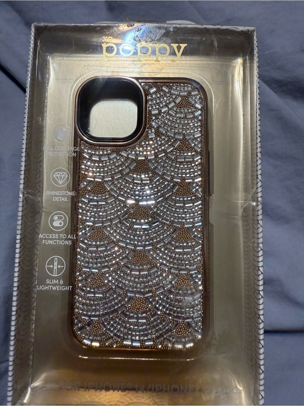 Poppy Rhinestone Embellished Clear Phone Case with Rose Gold Accents